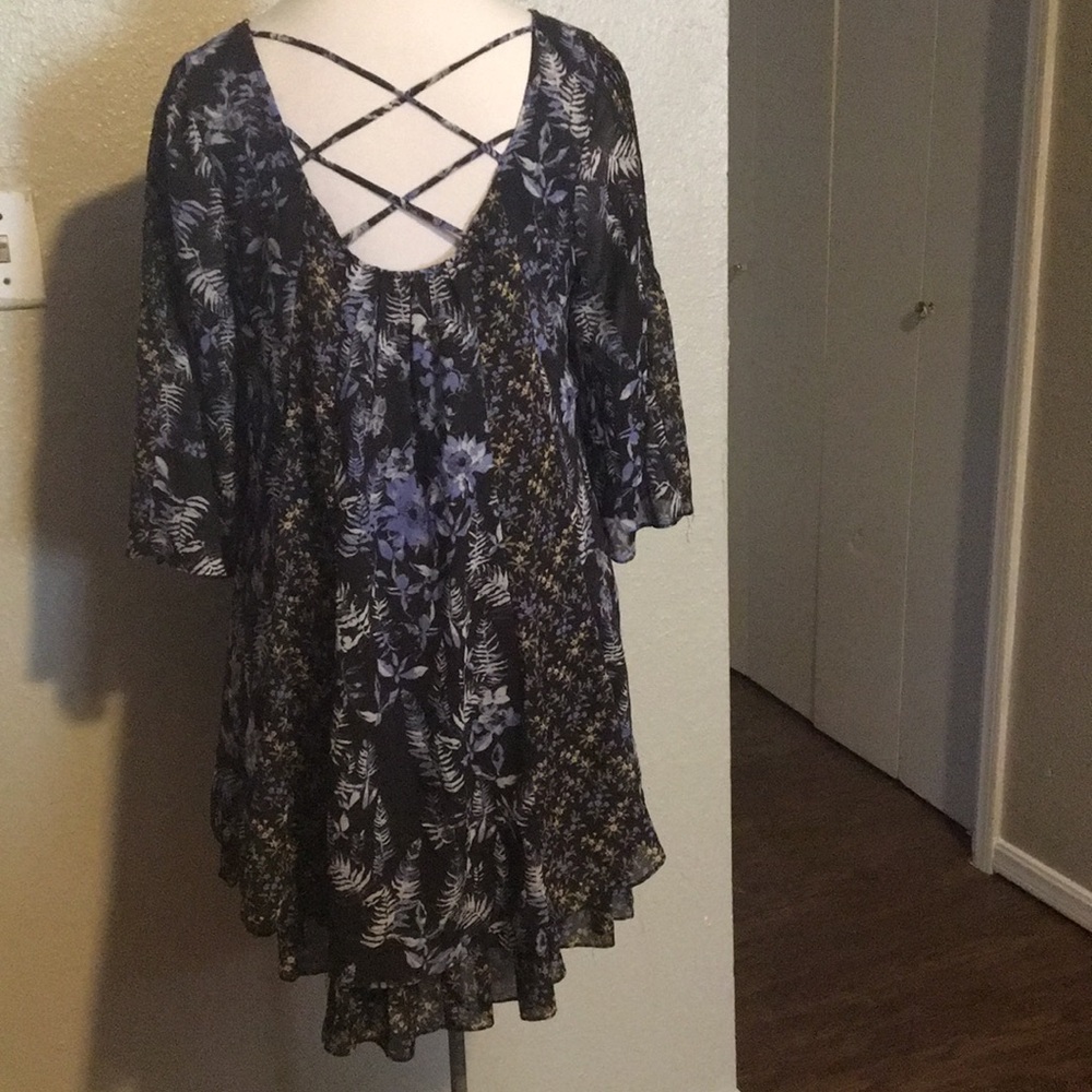 Free People Black Lacey Blue Flowers Tunic Dress - Picture 4 of 5